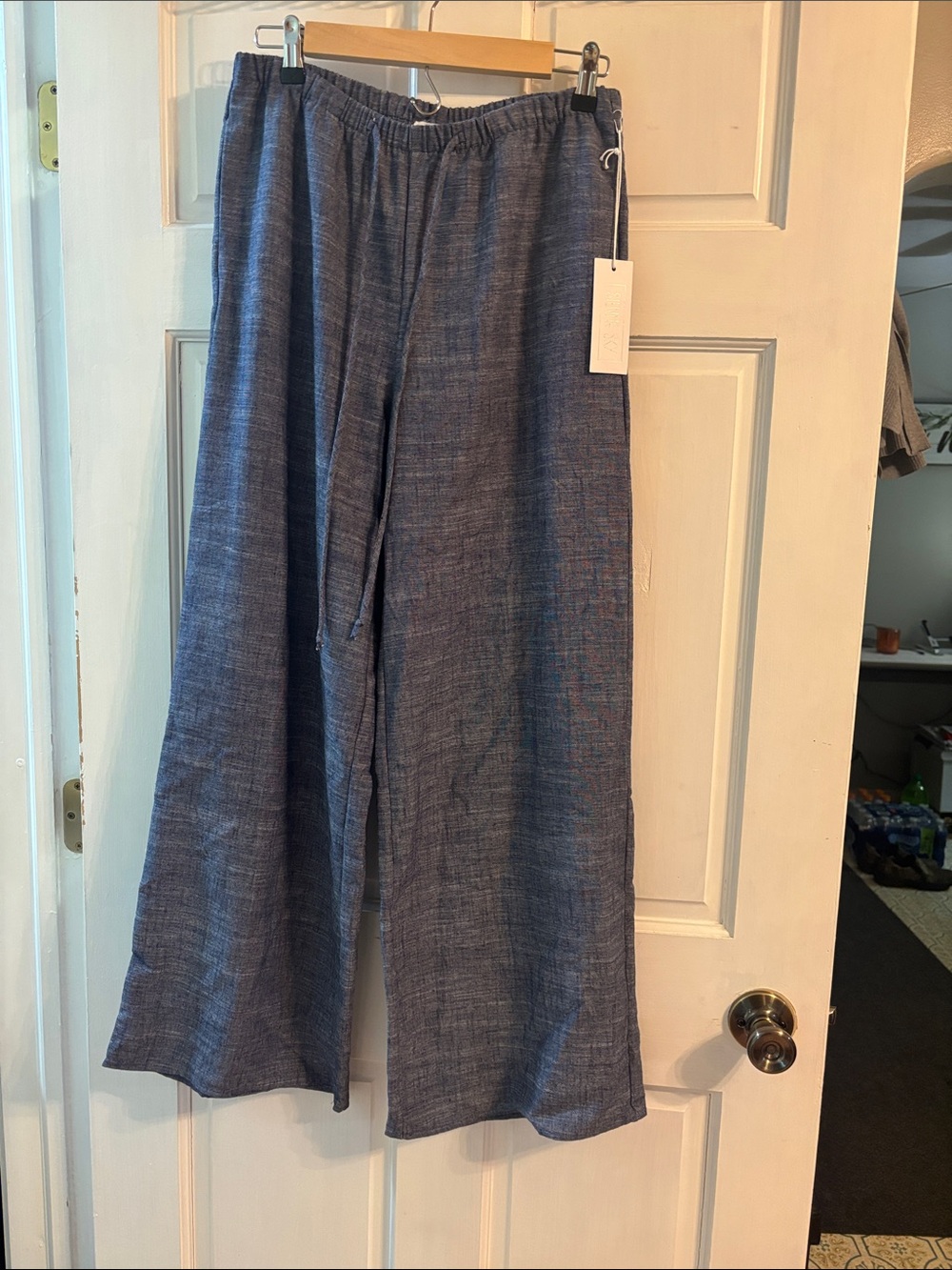 Sienna Sky Wide-Leg Drawstring Pants β Blue Chambray